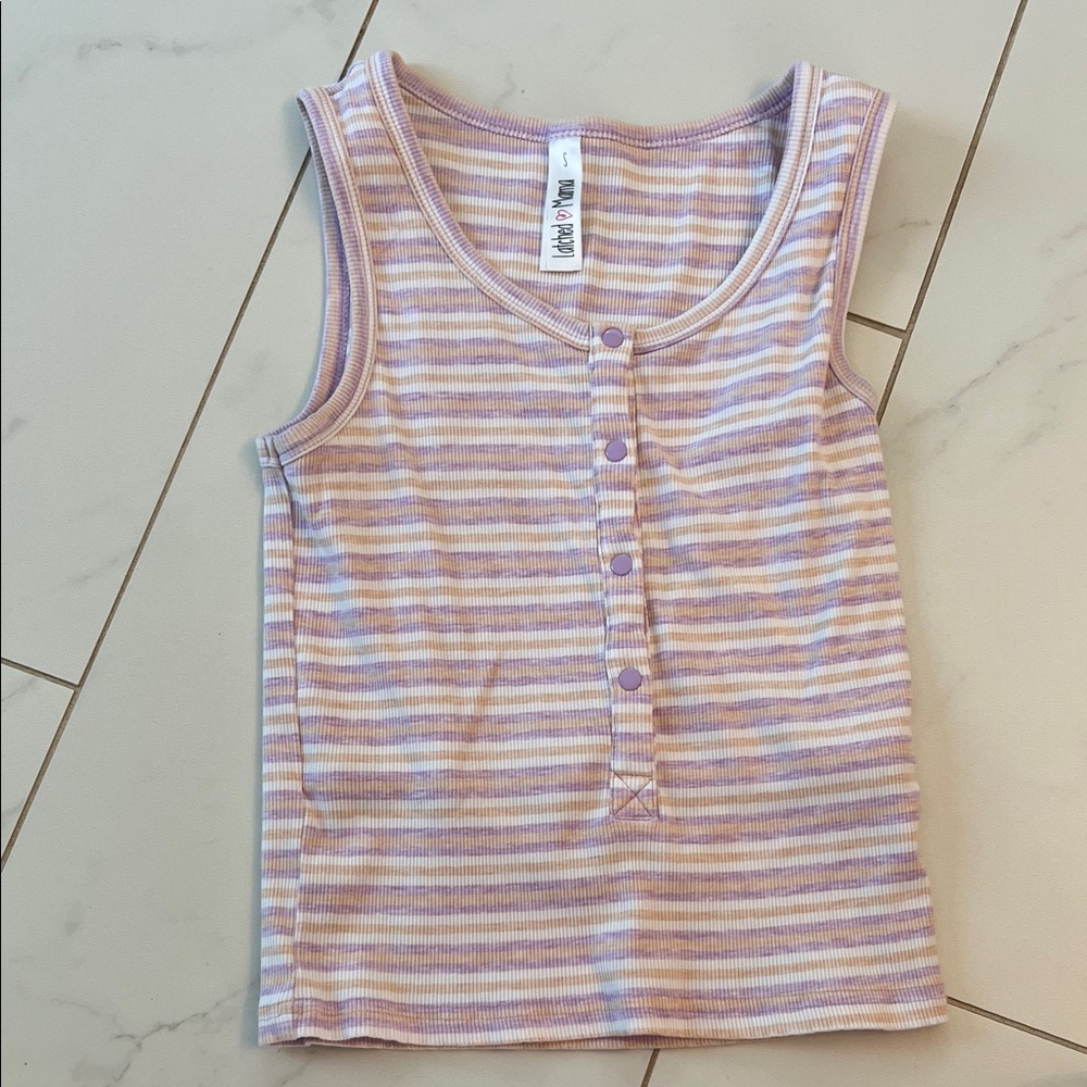 Purple Striped nursing Tank Top latched mama size small